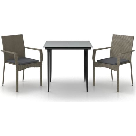 Maison Exclusive - Set Salotto Giardino 3 pz con Cuscini Nero e Grigio Polyrattan (1/5)