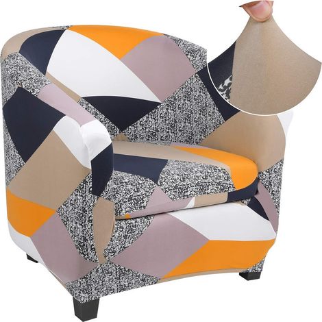 Housse de Fauteuil Cabriolet 1 Place, Couverture de Fauteuil Facile à Installer et à Laver Géométrie Orange (1/5)