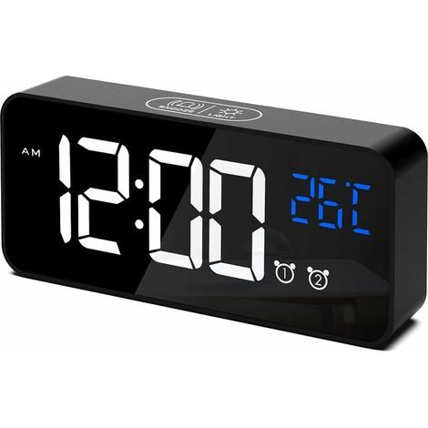 Digital Alarm Clock, LED Digital Clock with Temperature/Snooze/ 2 Alarms/12/24 Hour Time/USB Charging Port/16 Melodies (Black) (1/5)