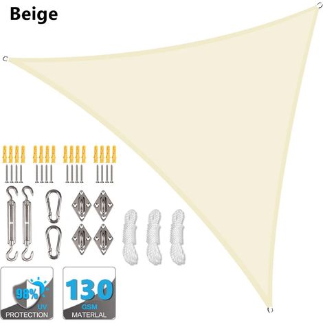 (Beige, accessoires d'installation inclus, 500x500x500CM) Auvent triangulaire étanche, pergola extérieure, voile d'ombrage pour terrasse de jardin et piscine. (1/5)