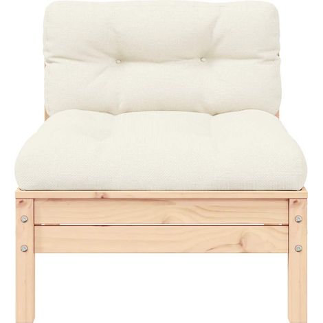 Canapé central de jardin Divan de jardin avec coussins crème Bois de pin massif (1/5)