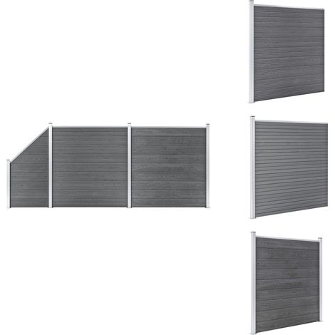 Ensemble de clôture WPC 2 Carré + 1 Incliné 446 x 186 cm Gris - Clôture Jardin - Clôture Résidentielle - Clôture WPC - Clôture Composite - Clôture Grise (1/5)
