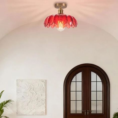 Plafonnier Vintage en Verre Rouge,Lampe de Plafond Moderne Abat-jour Design Fleurs Lustre Style Nordique pour Salon Chambre (1/5)