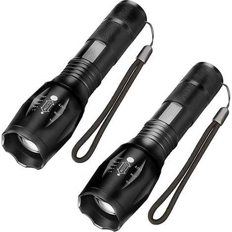 Lámpara de Mano LED Ultra Potente, 1000 Lúmenes, Zoomable, 5 Modos de Iluminación, Antichoque y Antideslizante para Camping, Senderismo y Emergencias, Juego de 2 (1/5)