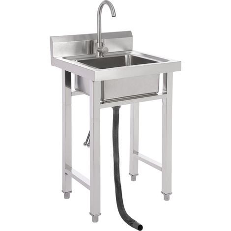 Évier de cuisine professionnel en acier inoxydable - Évier de cuisine professionnel - Mobile Deluxe - Pour camping, cuisine, linge, garage, jardin, bar (50 x 50 x 93 cm) (1/5)