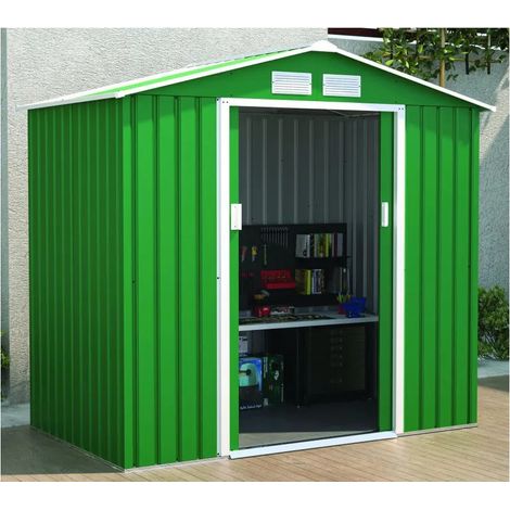 Casetta da Giardino Verde in Lamiera 213x131x195 cm Porta Attrezzi (1/2)