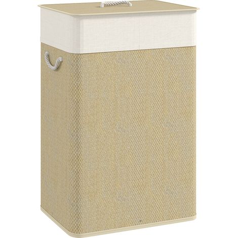 Bamboo Laundry Basket with Lid, 72L Laundry Hamper with Rope Handles, Washing Basket with Removable Washable Liner Bag for Bathroom, Bedroom, Nature Wood Finish