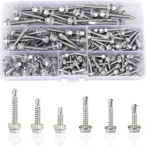 165 Pcs Vis Autoforeuse Metal M4,2 M5,5 Vis Autotaraudeuse Inox Vis Autoperceuse Pour Metal Tete Hexagonale Vis Autoperceuse à Tête Hexagonale Vis Hexagonales Autoperceuses en Acier Inoxydable