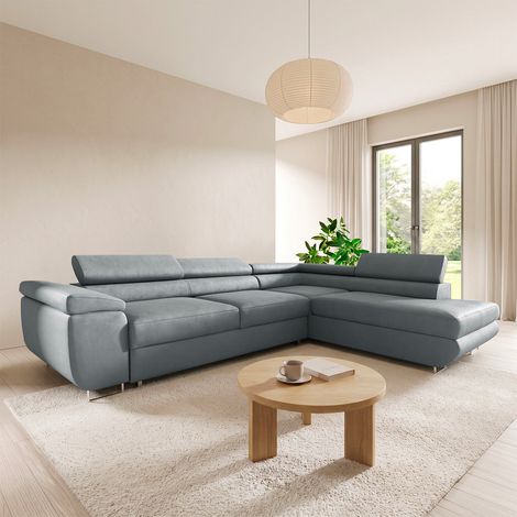 Canapé d'angle convertible droite 4 places Lyam Gris clair (1/5)