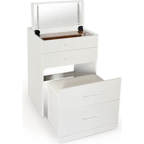 Coiffeuse Compacte Avec Miroir LED "Clarissa XL" 80cm Blanc