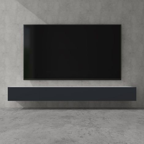 doporro Mobile Porta TV Sospeso 280 cm con 4 Ante Bianco Opaco e Antracite Opaco, Credenza Bassa da Soggiorno Salotto, Madia Consolle Bicolore per TV Fernsehschrank02