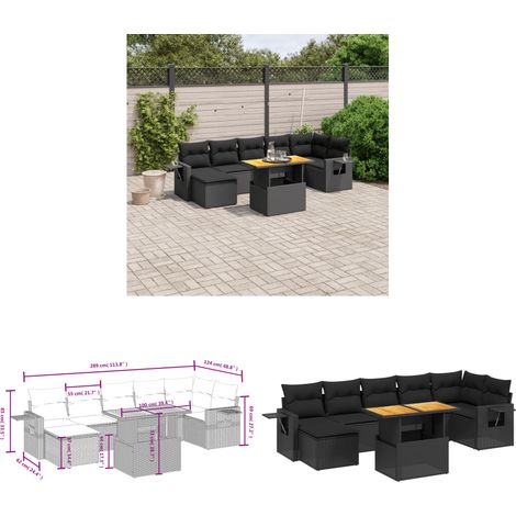 Salon de jardin 8 pcs avec coussins noir résine tressée - Ensemble Salon De Jardin - Meuble Extérieur - Résine Tressée - Rotin Synthétique - Table Extensible - Home & Living (1/3)