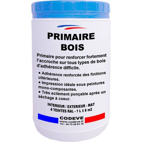 Primaire Bois - 5 L   - Codeve Bois - RAL 9005 - Noir foncé - Pour Renforcer L'adhérence Sur Votre Bois Avant Une Finition.