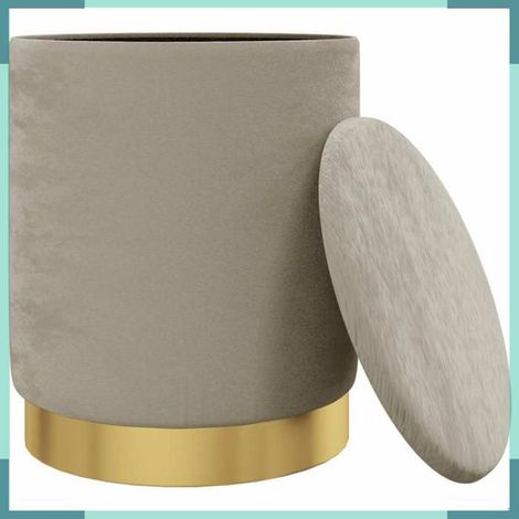 Tabouret de rangement - 340286 - Rond - Velours gris foncé - Ø31 x H37 cm (1/4)