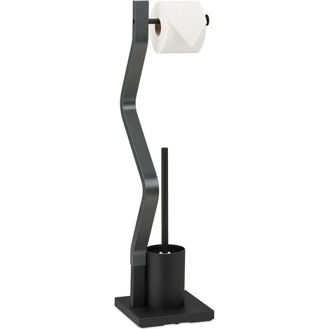 Serviteur WC, Non Fixe, Support pour Papier Toilette, Brosse et Porte-Brosse, 75x18,5x18,5 cm, Noir - Gris (1/5)