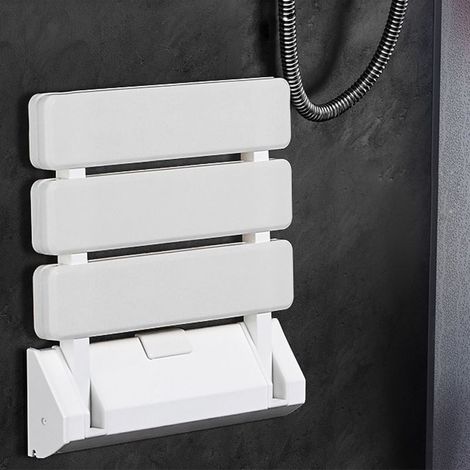 Klappbarer Duschsitz zur Wandmontage, Tragkraft 130 kg, faltbarer Duschsitz, klappbarer Hocker fürs Badezimmer, weißer Wandhocker (1/5)