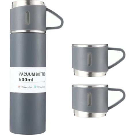 Botella de acero inoxidable con doble pared aislante, mantiene el agua y el café calientes o fríos durante 12 horas, es a prueba de fugas, ideal para el hogar, la oficina y los viajes. (1/5)