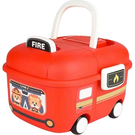 Tiroir de rangement multifonctionnel pour enfants, avec bords arrondis et roulettes, idéal pour ranger les affaires de la salle de jeux. Rouge, petit modèle. (1/5)