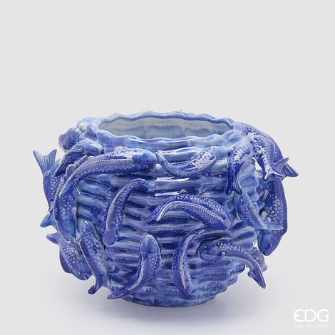 EDG Enzo De Gasperi Vaso Chakra Carpa Koi H 20,5 Cm D 33 Cm Waterproof Blue