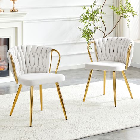 Chaise salle manger velours beige pieds métal doré OKMYHOME (1/5)
