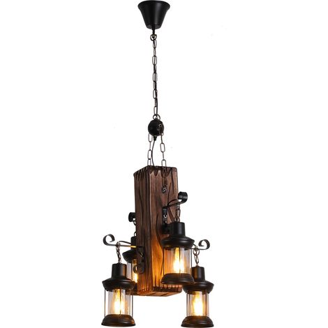 Industrial Vintage Pendelleuchte 4 Köpfe Lantern Kronleuchter Retro Höhenverstellbar Esszimmer Deckenleuchte Hängelampe (1/5)