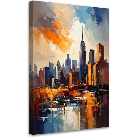 Leinwandbild Panorama einer Stadt in intensiven Blau- und Orangetönen 20x30 (1/5)