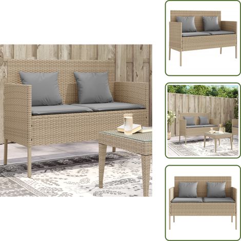 The Living Store Banco de jardín con cojines ratán sintético beige - Cojín de jardín