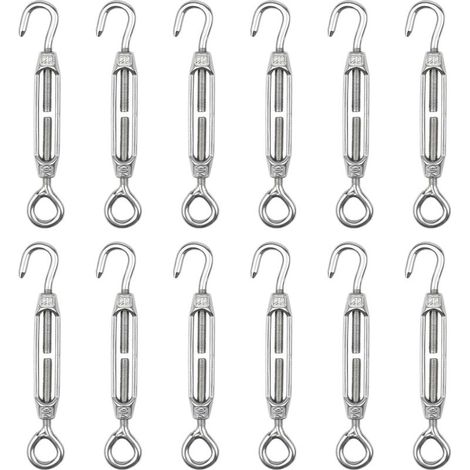 12 Pièces Tendeur en Acier Inoxydable 304, Robuste Tendeur Câble Filetés M4 Réglable, Tendeurs de Filin avec Crochet et Oeil pour Fil de Jardin, Clôture, Auvent, Corde à Linge, Le Support des Plantes (1/5)