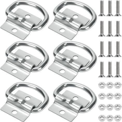 6 Pièces Anneau Arrimage, Acier Inoxydable, Charge 500 kg, Vis Incluses, Pour Remorques Et Camions