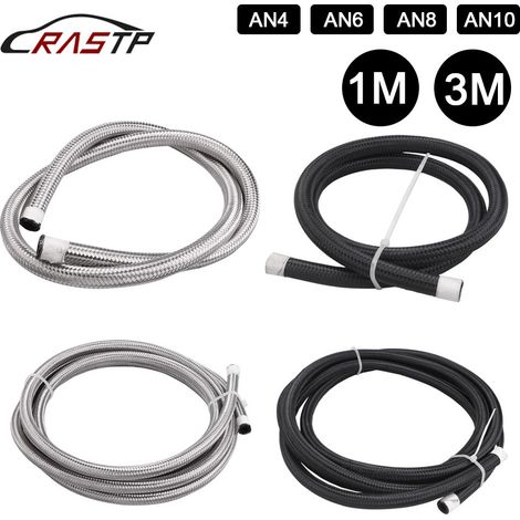 Tuyaux d'huile haute pression en caoutchouc et acier inoxydable modifié pour l'automobile, AN4, AN6, AN8, AN10, tuyaux de refroidissement de carburant tressés, 1 mètre, 3 mètres - acier inoxydable/tre (1/4)