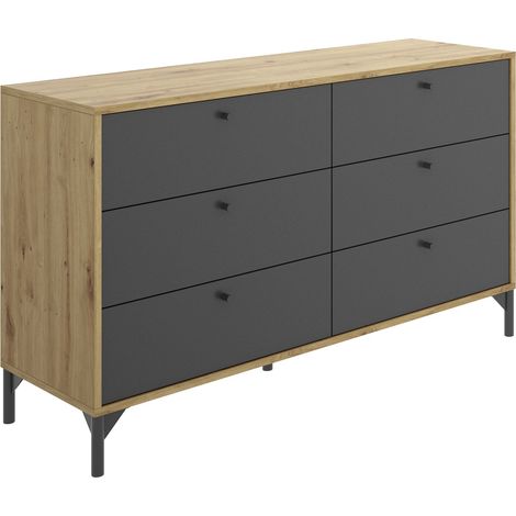 Commode en panneaux de particules mélaminés coloris chêne/gris graphite - Longueur 120.2 x Profondeur 40 x Hauteur 82.4 cm -PEGANE- (1/5)