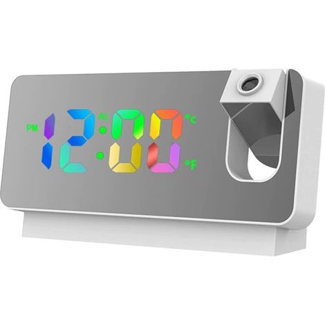 Horloge Projecteur avec Affichage Miroir Noir/Blanc - Réglage Luminosité, Température, Calendrier - Alarme Silencieuse (1/5)