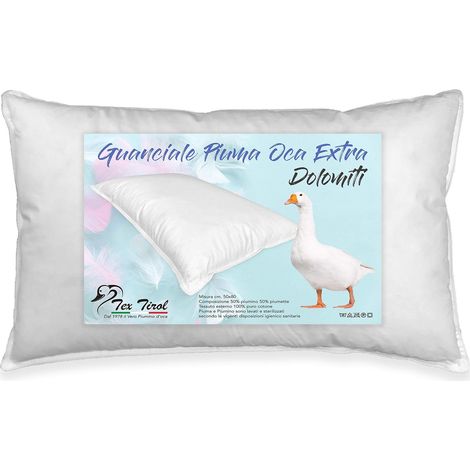 GUANCIALE Cuscino  Cuscini Letto Matrimoniale  Piuma Piumino Oca DOLOMITI Tex Tirol ©  Made in Italy  50x80 cm (1/4)