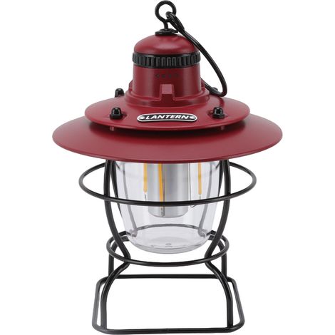Lampe de camping LED, lanterne, lampe de tente, projecteur, multifonctionnelle, portable, style rétro, avec batterie rechargeable, rouge-noir. (1/5)