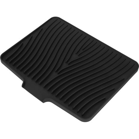 Tappetino asciugapiatti, resistente al calore, antiscivolo, in silicone, con bordo drenante, per piano di lavoro, piatti, verdura, frutta, nero. (1/5)