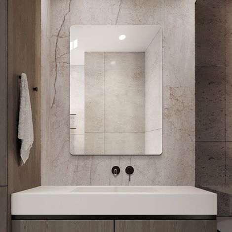 Miroir mural salle de bain 50x70 cm, glace murale design pour salle d'eau, miroir rectangulaire à fixation murale, idéal petit espace, décoration salle de bains moderne (1/5)