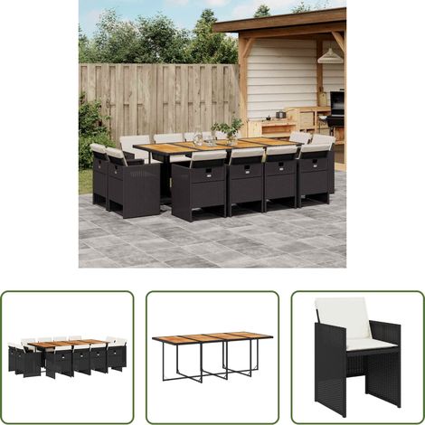 Chaises de jardin - Ensemble à manger de jardin 13 pcs coussins noir résine tressée (1/5)