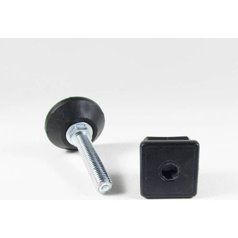 Ajile - Kit de Réglage / Mise à Niveau pour tube carré 40x40 mm avec Pied Vérin Fileté en Acier Zingué M10x50 mm Embase diamètre 40 mm (1/2)