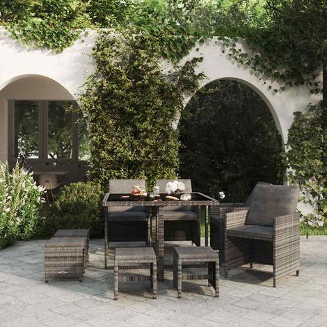 Ensemble à manger de jardin coussins 9 pcs-Salon de jardin Résine tressée Gris 448055 (1/5)