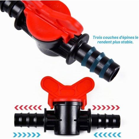 Lot de 20 vannes d'arrêt irrigation 16 mm, raccord droit 1/2 pouce pour tuyau PE, goutte à goutte en plastique anticorrosion jardin (1/4)
