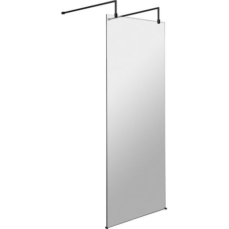 Balterley Hollinsclough Contemporary Bathroom 8mm Glass Wetroom Screen with Arms & Feet, Matt Black, 1950 x 700 x 14mm