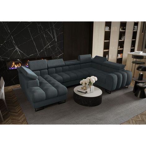 Wohnlandschaft Schlafsofa BASTIEN in Stoff Moly Graphit Ottomane Links