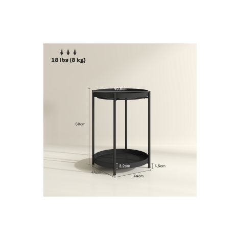 Table d appoint noire ronde en acier 44 x 44 x 56 cm avec 2 plateaux de rangement pour salon, chambre et bureau (1/5)