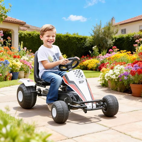 Gokart, marchepied avec siège réglable, frein, pédalage, marchepied avec marche avant et marche arrière, véhicule pour enfants pouvant porter jusqu‘à 35 kg, pour enfants de 3 à 6 ans Blanc (1/5)