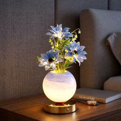 Lampe veilleuse LED tournesol bleu et pot bleu 3W variation 3 couleurs interrupteur tactile recharge USB 740 g – Livraison gratuite (1/3)
