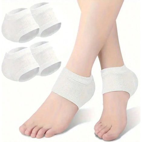 4 Protège-talons en silicone - Design en tricot respirant, amortissant et soutien contre la pression - Plante de pied blanche confortable (1/5)