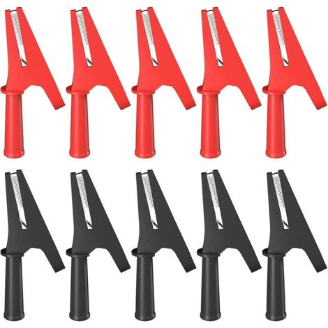 10 Stück vollisolierte 30-A-Schutz-Krokodilklemmen mit 4-mm-Bananenstecker für elektrische Prüfungen von Kfz-Batterien, rot und schwarz (1/3)