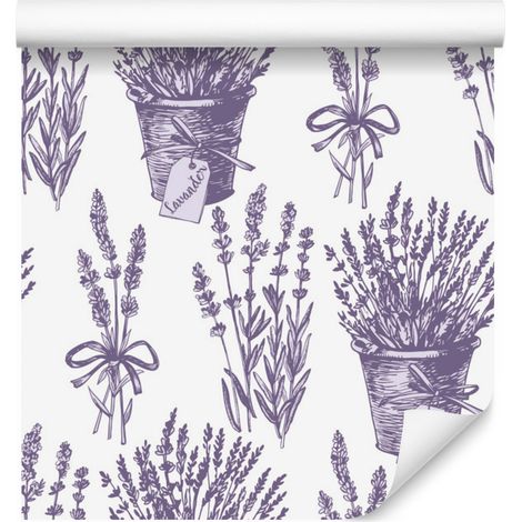 Papel pintado con estampado de plantas de lavanda para salón y dormitorio, 50x1000 cm. (1/5)
