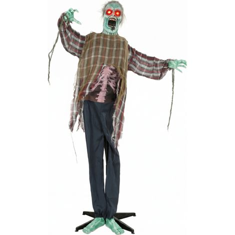 Decorazione Halloween Zombie Animato con Suoni e Occhi Luminosi, figura in piedi in metallo, rosso, 170 cm (1/4)