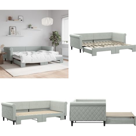 Tagesbett Ausziehbar Hellgrau 90x200 cm Samt - Schlafsofa - Doppelbett - Tagesbett - Gästebett - Wohnzimmer - Home & Living (1/5)